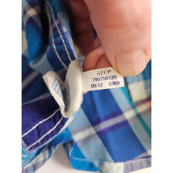American Eagle Outfitters Blue Plaid Button Down Shirt - Picture 8 of 8